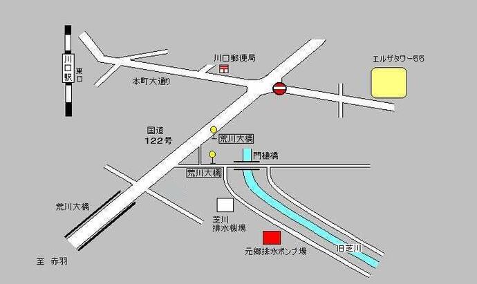 地図：元郷排水ポンプ場の案内図