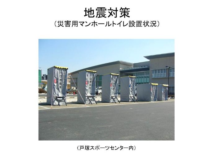写真：災害用マンホールトイレ設置状況（戸塚スポーツセンター内）